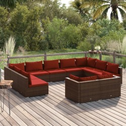 vidaXL 11-tlg. Garten-Lounge-Set mit Kissen Braun Poly Rattan