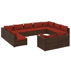 vidaXL 11-tlg. Garten-Lounge-Set mit Kissen Braun Poly Rattan