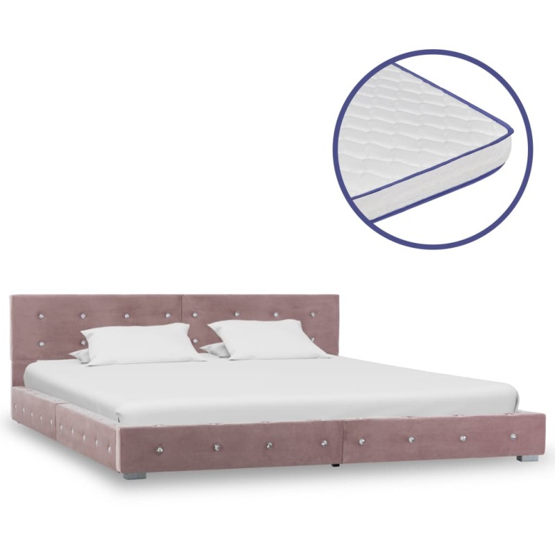 Bett mit Memory-Schaum-Matratze Rosa Samt 160 x 200 cm Bett mit Memory-Schaum-Matratze Rosa Samt 160 x 200 cm