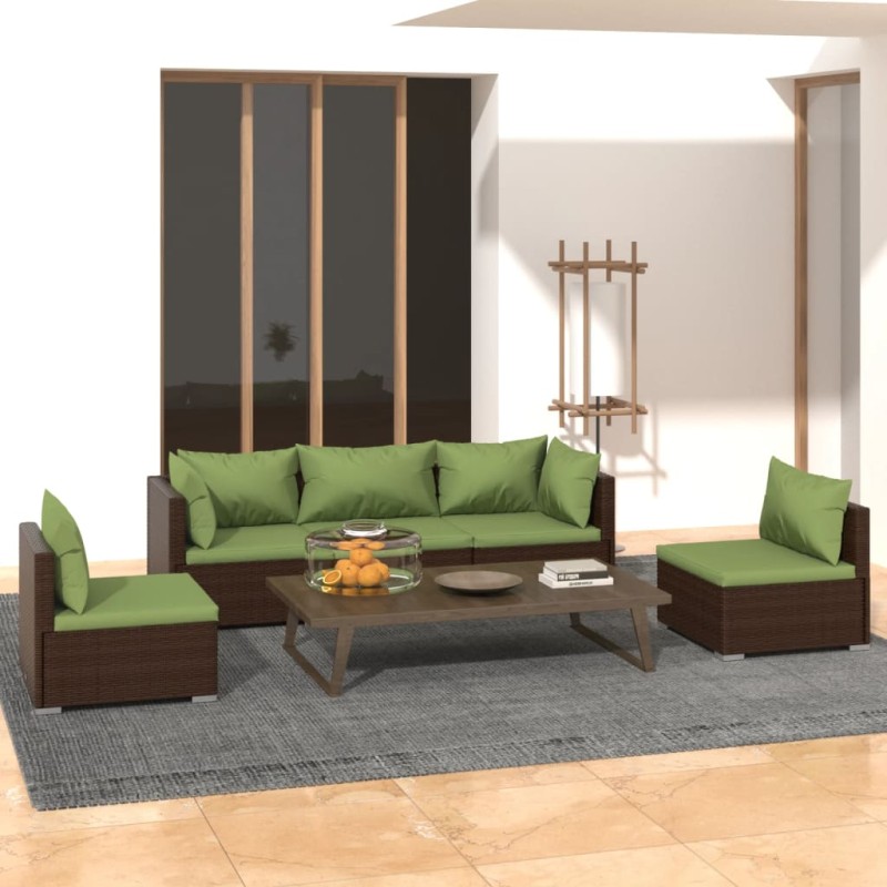 vidaXL 5-tlg. Garten-Lounge-Set mit Kissen Poly Rattan Braun vidaXL 5-tlg. Garten-Lounge-Set mit Kissen Poly Rattan Braun