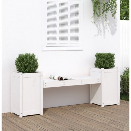 vidaXL Gartenbank mit Pflanzkübeln Weiß 180x36x63 cm Massivholz Kiefer