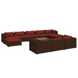 vidaXL 11-tlg. Garten-Lounge-Set mit Kissen Braun Poly Rattan