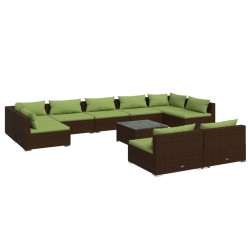 vidaXL 10-tlg. Garten-Lounge-Set mit Kissen Braun Poly Rattan