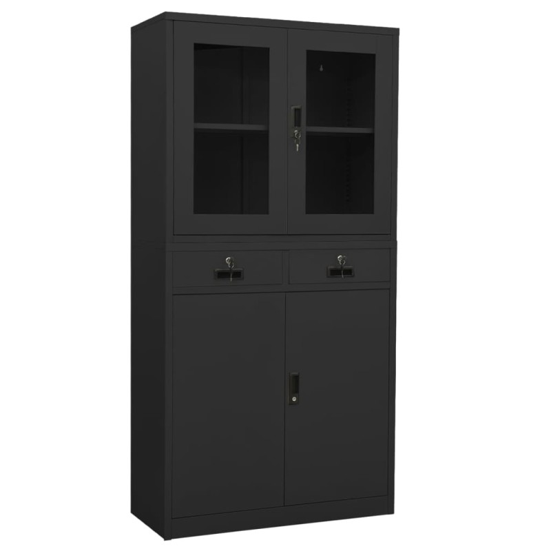 vidaXL Büroschrank Anthrazit 90x40x180 cm Stahl gehärtetes Glas vidaXL Büroschrank Anthrazit 90x40x180 cm Stahl gehärtetes Glas