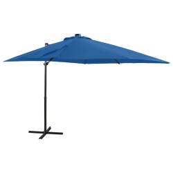 vidaXL Ampelschirm mit Mast und LED-Beleuchtung Azurblau 250 cm