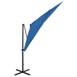 vidaXL Ampelschirm mit Mast und LED-Beleuchtung Azurblau 250 cm