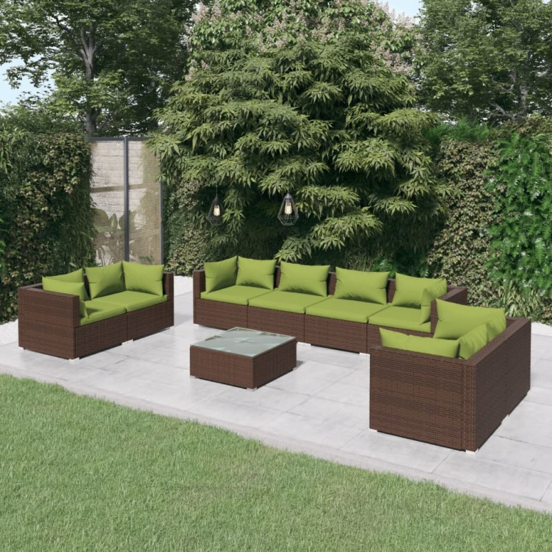 vidaXL 9-tlg. Garten-Lounge-Set mit Kissen Poly Rattan Braun vidaXL 9-tlg. Garten-Lounge-Set mit Kissen Poly Rattan Braun