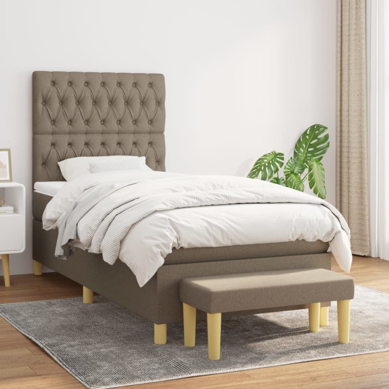 vidaXL Boxspringbett mit Matratze Taupe 90x190 cm Stoff vidaXL Boxspringbett mit Matratze Taupe 90x190 cm Stoff
