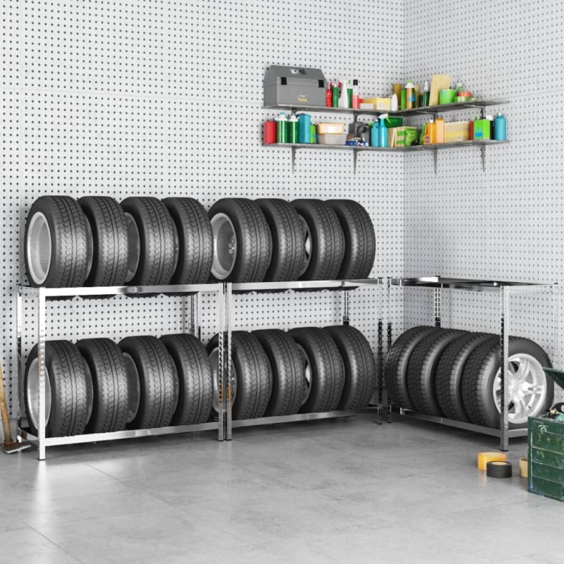 vidaXL Reifenregale mit 2 Böden 3 Stk. Silbern 110x40x110 cm Stahl vidaXL Reifenregale mit 2 Böden 3 Stk. Silbern 110x40x110 cm Stahl