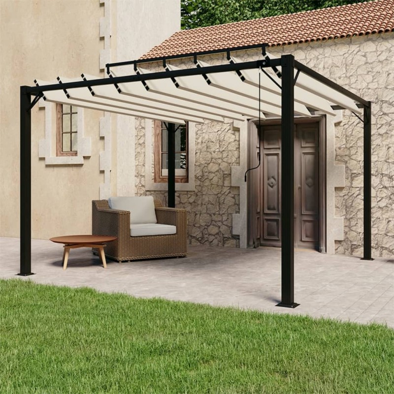 vidaXL Pavillon mit Lamellendach 3x3 m Creme Stoff und Aluminium vidaXL Pavillon mit Lamellendach 3x3 m Creme Stoff und Aluminium