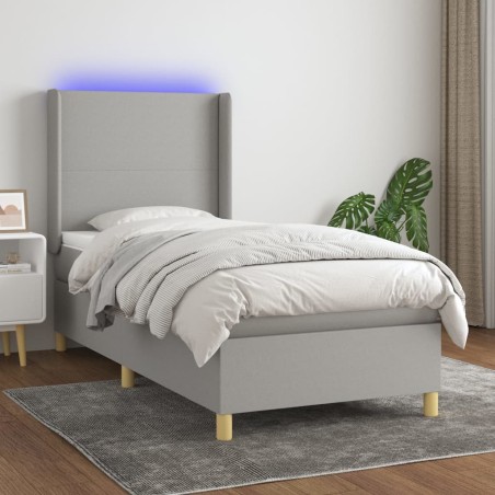 vidaXL Boxspringbett mit Matratze & LED Hellgrau 90x190 cm Stoff