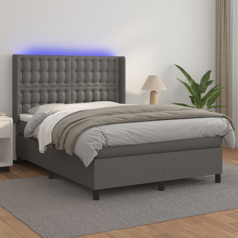 vidaXL Boxspringbett mit Matratze & LED Grau 140x200 cm Kunstleder vidaXL Boxspringbett mit Matratze & LED Grau 140x200 cm Kunstleder