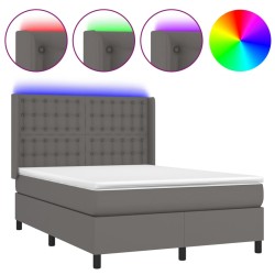 vidaXL Boxspringbett mit Matratze & LED Grau 140x200 cm Kunstleder