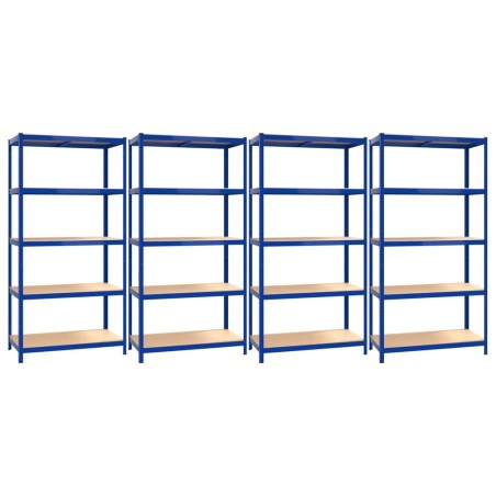 vidaXL Regale mit 5 Böden 4 Stk. Blau Stahl & Holzwerkstoff