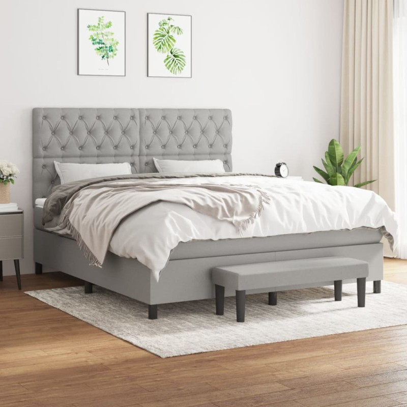 vidaXL Boxspringbett mit Matratze Hellgrau 160x200 cm Stoff vidaXL Boxspringbett mit Matratze Hellgrau 160x200 cm Stoff