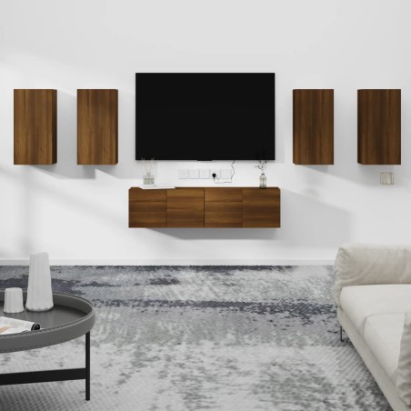 vidaXL 6-tlg. TV-Schrank-Set Braun Eichen-Optik Holzwerkstoff