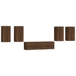 vidaXL 6-tlg. TV-Schrank-Set Braun Eichen-Optik Holzwerkstoff