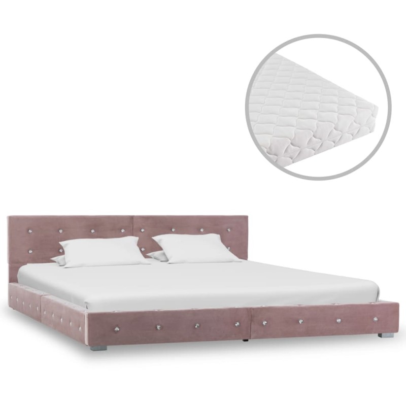 Bett mit Matratze Rosa Samt 160×200 cm Bett mit Matratze Rosa Samt 160×200 cm