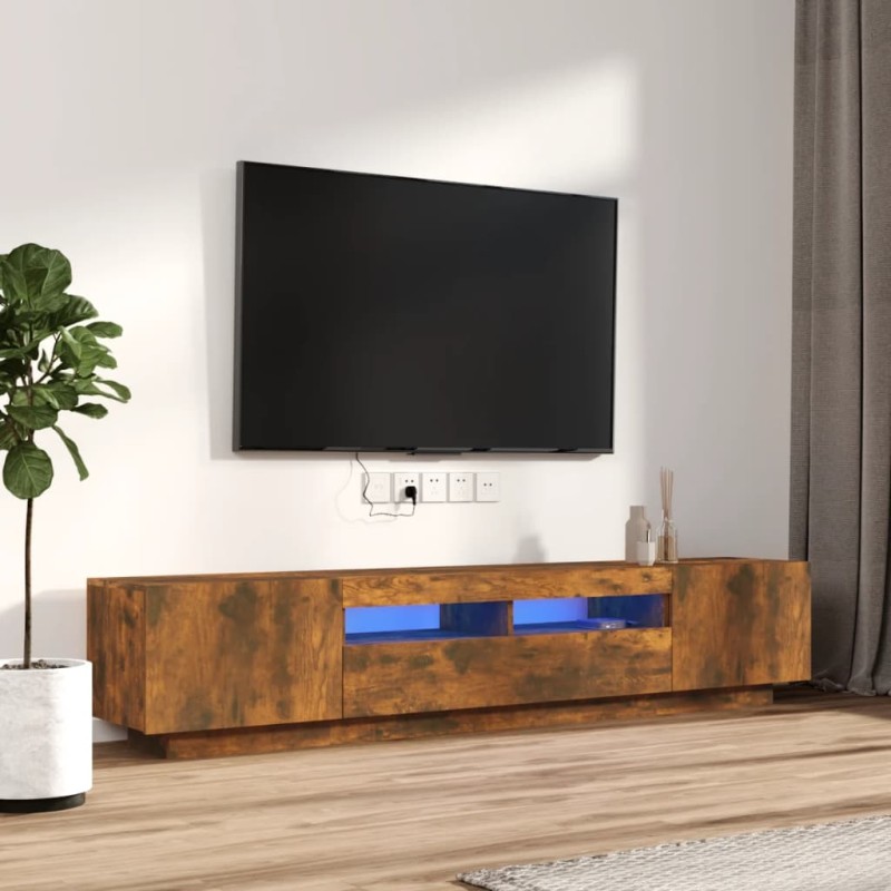 vidaXL 2-tlg. TV-Schrank-Set LED-Leuchten Räuchereiche Holzwerkstoff vidaXL 2-tlg. TV-Schrank-Set LED-Leuchten Räuchereiche Holzwerkstoff