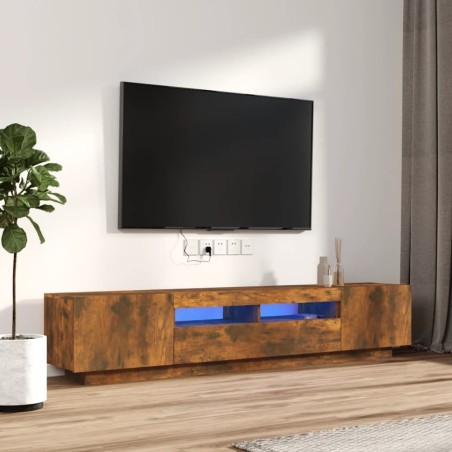 vidaXL 2-tlg. TV-Schrank-Set LED-Leuchten Räuchereiche Holzwerkstoff