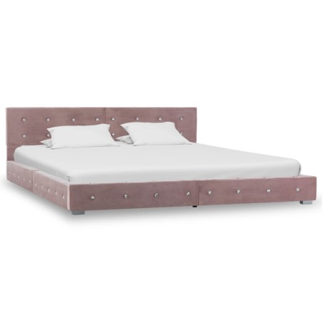 Bett mit Matratze Rosa Samt 160×200 cm