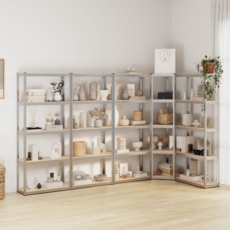 vidaXL Regale mit 5 Böden 5 Stk. Silbern Stahl & Holzwerkstoff vidaXL Regale mit 5 Böden 5 Stk. Silbern Stahl & Holzwerkstoff