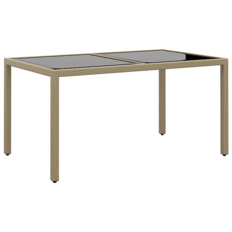 vidaXL Gartentisch 150x90x75 cm Hartglas und Poly Rattan Beige vidaXL Gartentisch 150x90x75 cm Hartglas und Poly Rattan Beige