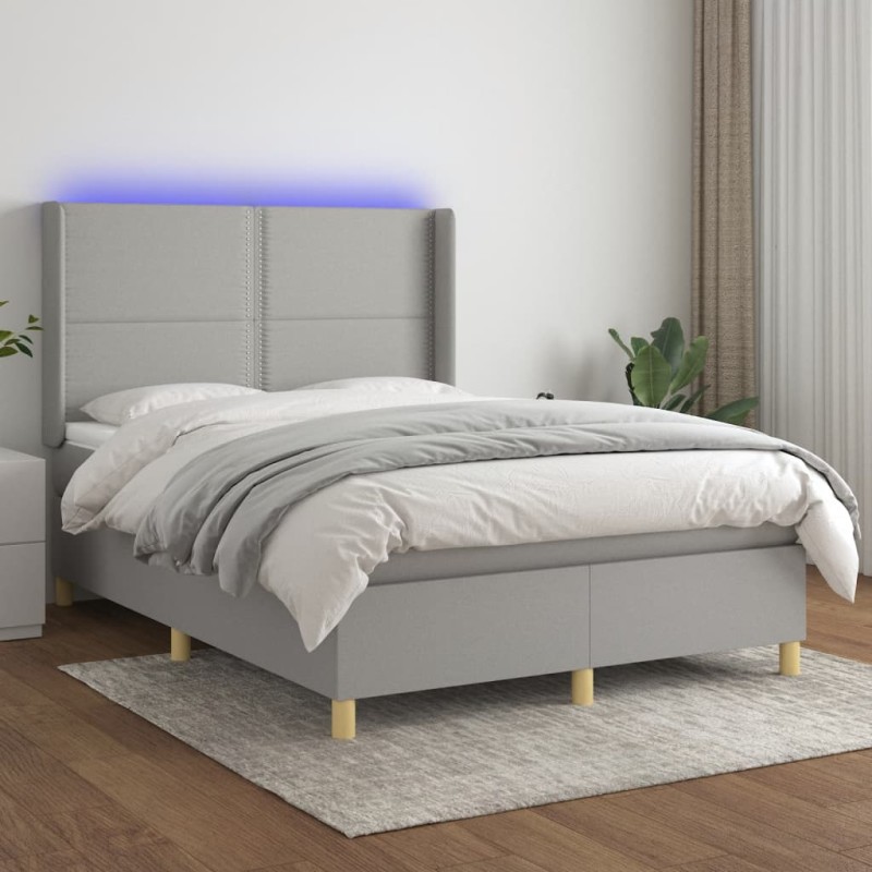 vidaXL Boxspringbett mit Matratze & LED Hellgrau 140x190 cm Stoff vidaXL Boxspringbett mit Matratze & LED Hellgrau 140x190 cm Stoff