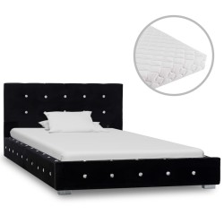 Bett mit Matratze Schwarz Samt 90x200 cm