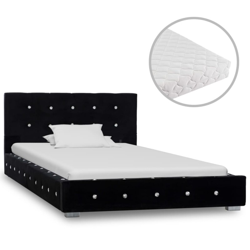 Bett mit Matratze Schwarz Samt 90x200 cm Bett mit Matratze Schwarz Samt 90x200 cm
