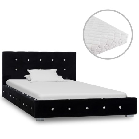 Bett mit Matratze Schwarz Samt 90x200 cm