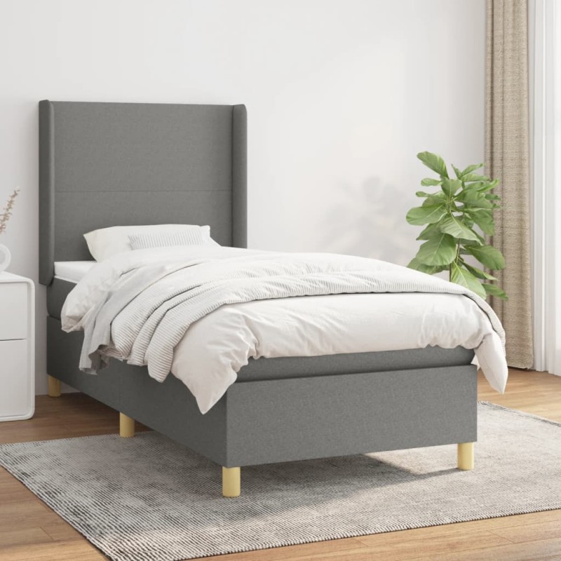 vidaXL Boxspringbett mit Matratze Dunkelgrau 90x190 cm Stoff vidaXL Boxspringbett mit Matratze Dunkelgrau 90x190 cm Stoff