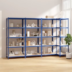 vidaXL Regale mit 5 Böden 4 Stk. Blau Stahl & Holzwerkstoff