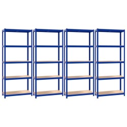 vidaXL Regale mit 5 Böden 4 Stk. Blau Stahl & Holzwerkstoff