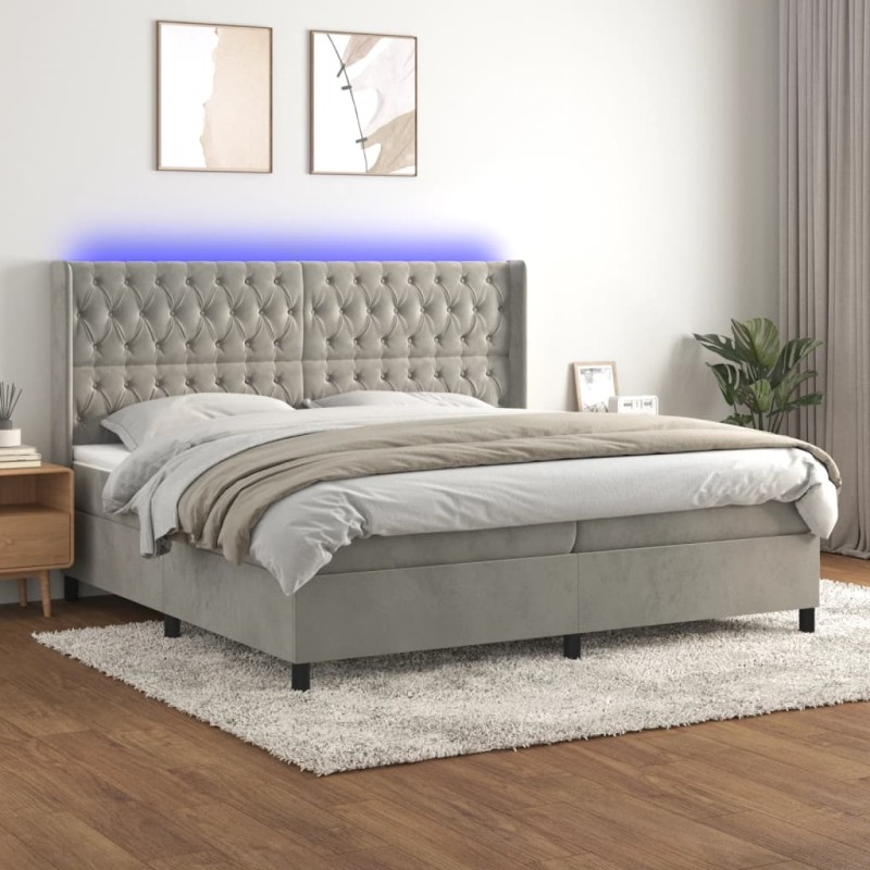 vidaXL Boxspringbett mit Matratze & LED Hellgrau 200x200 cm Samt vidaXL Boxspringbett mit Matratze & LED Hellgrau 200x200 cm Samt
