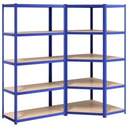 vidaXL Regale mit 5 Böden 2 Stk. Blau Stahl & Holzwerkstoff