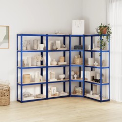 vidaXL Regale mit 5 Böden 4 Stk. Blau Stahl & Holzwerkstoff