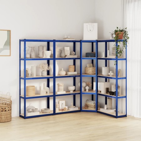 vidaXL Regale mit 5 Böden 4 Stk. Blau Stahl & Holzwerkstoff