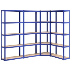vidaXL Regale mit 5 Böden 4 Stk. Blau Stahl & Holzwerkstoff