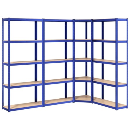 vidaXL Regale mit 5 Böden 4 Stk. Blau Stahl & Holzwerkstoff