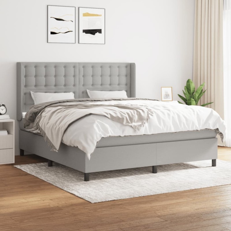 vidaXL Boxspringbett mit Matratze Hellgrau 180x200 cm Stoff vidaXL Boxspringbett mit Matratze Hellgrau 180x200 cm Stoff