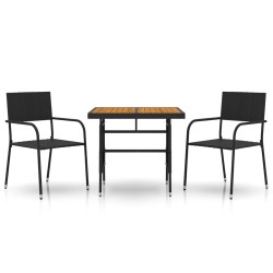 vidaXL 3-tlg. Garten-Essgruppe Poly Rattan Schwarz
