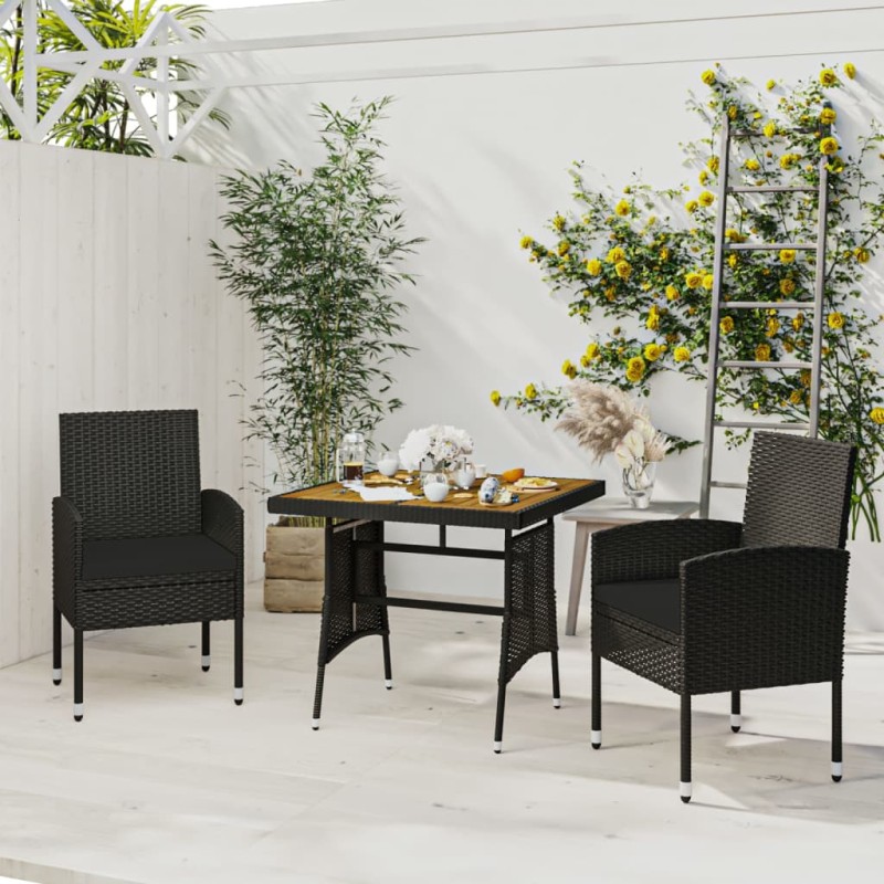 vidaXL 3-tlg. Garten-Essgruppe Poly Rattan Schwarz vidaXL 3-tlg. Garten-Essgruppe Poly Rattan Schwarz