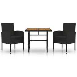 vidaXL 3-tlg. Garten-Essgruppe Poly Rattan Schwarz