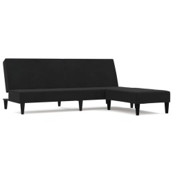 vidaXL Schlafsofa 2-Sitzer mit Hocker Schwarz Mikrofasergewebe