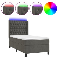 vidaXL Boxspringbett mit Matratze & LED Dunkelgrau 90x200 cm Samt
