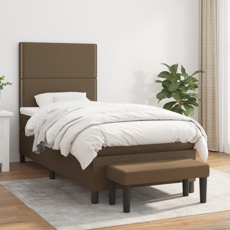 vidaXL Boxspringbett mit Matratze Dunkelbraun 100x200 cm Stoff vidaXL Boxspringbett mit Matratze Dunkelbraun 100x200 cm Stoff