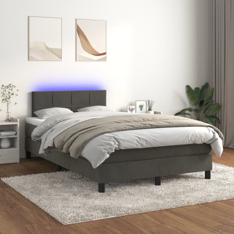 vidaXL Boxspringbett mit Matratze & LED Dunkelgrau 120x200 cm Samt vidaXL Boxspringbett mit Matratze & LED Dunkelgrau 120x200 cm Samt