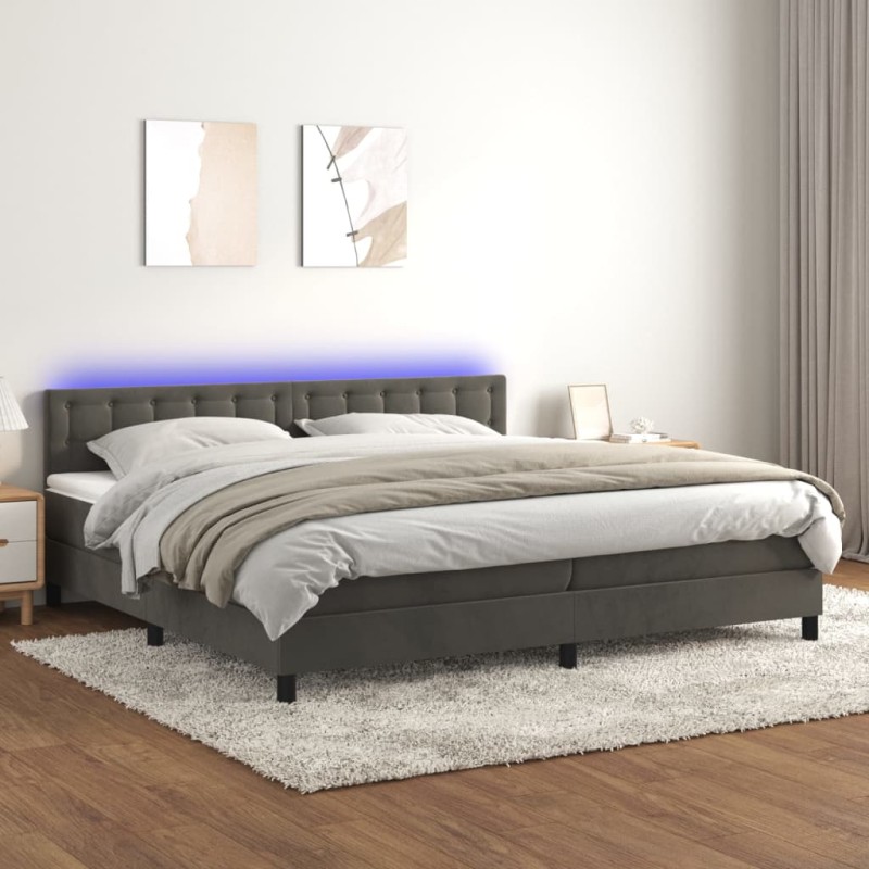 vidaXL Boxspringbett mit Matratze & LED Dunkelgrau 200x200 cm Samt vidaXL Boxspringbett mit Matratze & LED Dunkelgrau 200x200 cm Samt