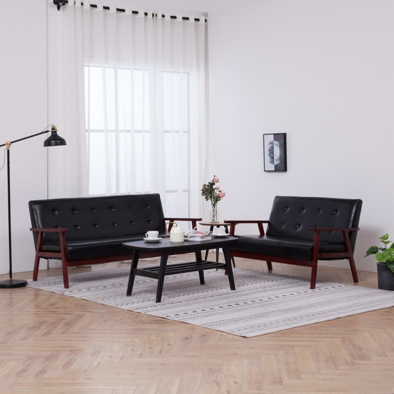 2-tlg. Sofagarnitur Schwarz Kunstleder 2-tlg. Sofagarnitur Schwarz Kunstleder